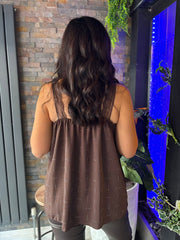 Chocolate Lace Trim Diamante Vest Amber