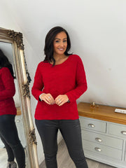 Red Textured Shimmer Knit Dione