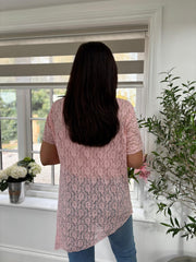 Pink Textured Asymmetric Mesh Top Suzette