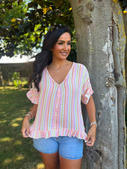 Rose Bubble Cotton Striped Top Kimberly