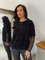 Black Chenille Shimmer Sweatshirt Hailey