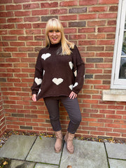 Chocolate & White Chunky Heart Knit Toni