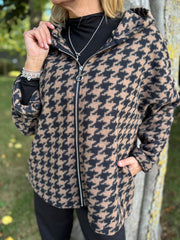 Camel Dogtooth Hooded Jacket Sadie