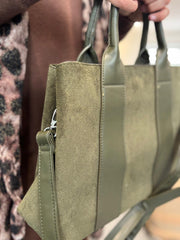 Khaki Multi Fabric Handbag