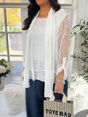 White Layered Mesh Scarf Top Gabby