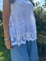 White Textured Crochet Hem Vest Nina