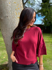 Wine Floral Lace Knit Joanne