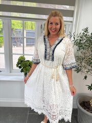 White Lace Bohemian Midi Dress Cara