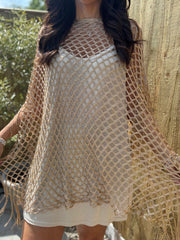Gold Open Weave Fringed Cover Up