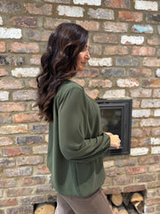 Khaki Pleat Detail Chiffon Blouse Molly