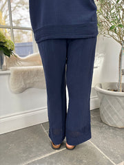 Navy Bubble Cotton Trouser Set Hayley