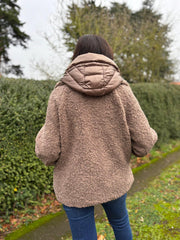 Mocha Premium Hooded Sherpa Coat Aviana