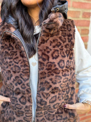 Leopard Premium Faux Fur Hooded Gilet