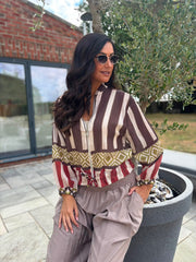 Chocolate Tribal Stripe Bomber Jacket