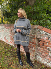 Grey Striped Roll Neck Knit Rachel