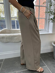 Mocha Tailored Wide Leg Pleat Trousers