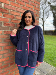 Navy Fleece Button Jacket Farah