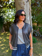 Black & Silver Crochet Net Sleeveless Jacket Sharon