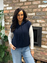 Navy Sleeveless Knitted Hoodie Sherida