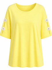 Lemon Applique Floral Crepe Top Astra
