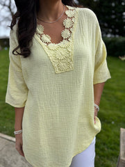 Lemon Boho Daisy Bubble Cotton Top Skye