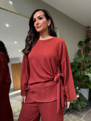 Rust Textured Trousers Set Liora