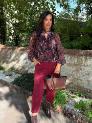 Wine Floral Mesh Top Louise