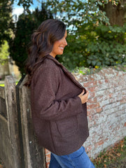 Chocolate Boucle Buttoned Coat Isla