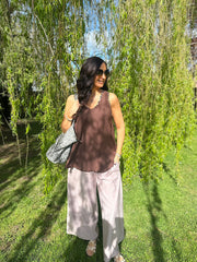 Chocolate Leopard Trim Vest Eve