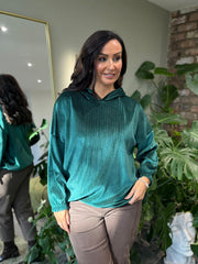 Emerald Green Sparkle Velour Hoodie Colette