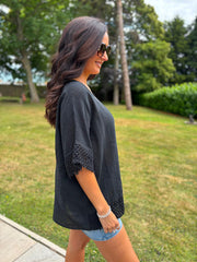 Black Multi Hole Detail Top Terri