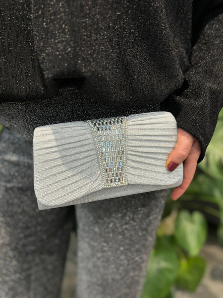 Silver Shimmer Embellished Clutch Bag Tillett s