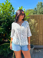 Grey Geometric Swirl Print Top Zoe