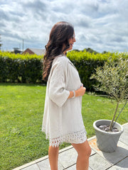 Stone Bubble Cotton Crochet Hem Blouse Jo