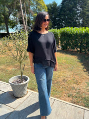 Black Asymmetric Lace Trim Top Maria
