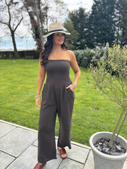 Chocolate Bubble Cotton Bandeau Jumpsuit