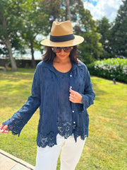 Navy Textured Lace Hem Shirt Dina