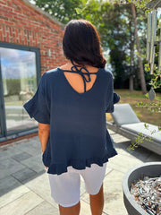 Navy Bubble Cotton Top Kimberly