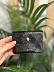 Black Leather Button Purse