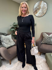 Black Twisted Seam Wide Leg Trousers