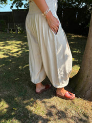 Stone Smocked Waist Hareem Trousers