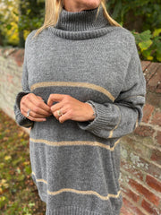 Grey Striped Roll Neck Knit Rachel