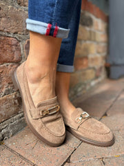 Mocha Faux Suede Chain Loafer