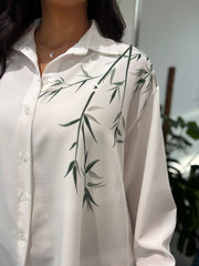 White Printed Leaf Blouse Tyra