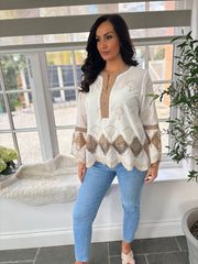 Mocha Shell Embroidered Top Kristina