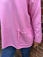 Candy Pink Fringed Pocket Knit Ruth