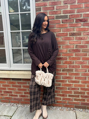 Chocolate Ribbed Drawstring Top Maisie