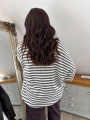 Grey Drop Shoulder Stripe Knit Dove