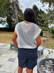 White Eyelet Crochet Sleeveless Jacket Sharon