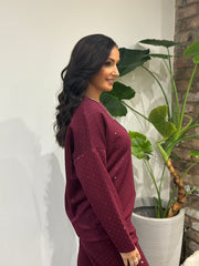 Wine Diamante Sweat Top Nina